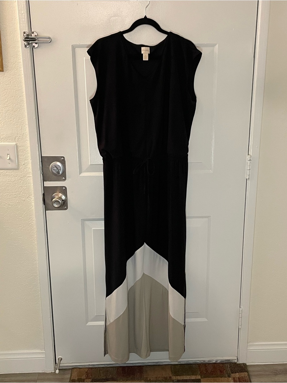 Chico's Black Maxi Dress with White and Taupe Panels